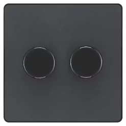 British General Evolve 2-Gang 2-Way LED Trailing Edge Double Push Dimmer with Rotary Control Grey with Black Inserts -British General Switches & Sockets Store 112PY A2