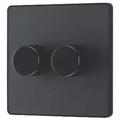 British General Evolve 2-Gang 2-Way LED Trailing Edge Double Push Dimmer with Rotary Control Grey with Black Inserts -British General Switches & Sockets Store 112PY A3