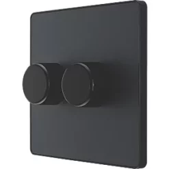 British General Evolve 2-Gang 2-Way LED Trailing Edge Double Push Dimmer with Rotary Control Grey with Black Inserts