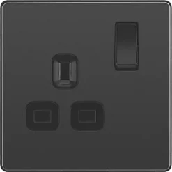 British General Evolve 13A 1-Gang SP Switched Socket Black with Black Inserts -British General Switches & Sockets Store 124RF A2