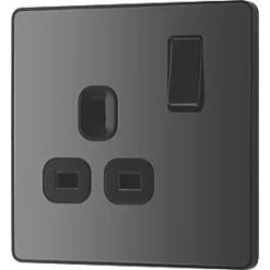 British General Evolve 13A 1-Gang SP Switched Socket Black with Black Inserts -British General Switches & Sockets Store 124RF A3