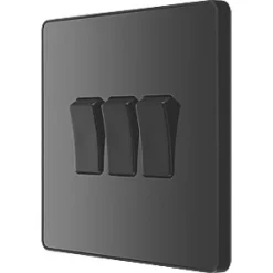British General Evolve 20 A 16AX 3-Gang 2-Way Light Switch Black with Black Inserts