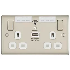 British General Nexus Metal 13A 2-Gang SP Switched Double Socket With WiFi Extender + 2.1A 1-Outlet Type A USB Charger Pearl Nickel with White Inserts 8 British General Nexus Metal 13A 2-Gang SP Switched Double Socket With WiFi Extender + 2.1A 1-Outlet Type A USB Charger Pearl Nickel with White Inserts -British General Switches & Sockets Store 133XG A2