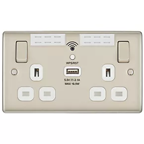 British General Nexus Metal 13A 2-Gang SP Switched Double Socket With WiFi Extender + 2.1A 1-Outlet Type A USB Charger Pearl Nickel with White Inserts 3 British General Nexus Metal 13A 2-Gang SP Switched Double Socket With WiFi Extender + 2.1A 1-Outlet Type A USB Charger Pearl Nickel with White Inserts - Image 3