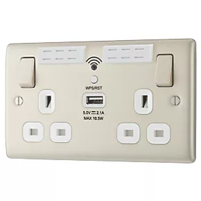 British General Nexus Metal 13A 2-Gang SP Switched Double Socket With WiFi Extender + 2.1A 1-Outlet Type A USB Charger Pearl Nickel with White Inserts 4 British General Nexus Metal 13A 2-Gang SP Switched Double Socket With WiFi Extender + 2.1A 1-Outlet Type A USB Charger Pearl Nickel with White Inserts - Image 4