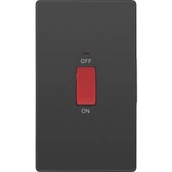 British General Evolve 45A 1-Gang 2-Pole Cooker Switch Black with LED with Black Inserts -British General Switches & Sockets Store 137RF A2