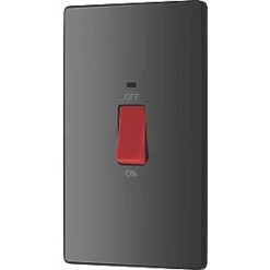 British General Evolve 45A 1-Gang 2-Pole Cooker Switch Black with LED with Black Inserts -British General Switches & Sockets Store 137RF A3