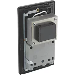 British General Evolve 2-Gang Dual Voltage Shaver Socket 115/240V Satin Brass with Black Inserts -British General Switches & Sockets Store 142RF A4