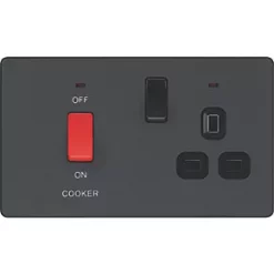 British General Evolve 45A 2-Gang 2-Pole Cooker Switch & 13A DP Switched Socket Grey with LED with Black Inserts -British General Switches & Sockets Store 151PX A2