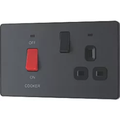 British General Evolve 45A 2-Gang 2-Pole Cooker Switch & 13A DP Switched Socket Grey with LED with Black Inserts -British General Switches & Sockets Store 151PX A3