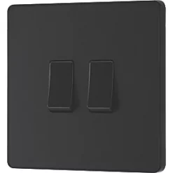 British General Evolve 20 A 16AX 2-Gang 2-Way Light Switch Matt Black with Black Inserts -British General Switches & Sockets Store 159PY A3