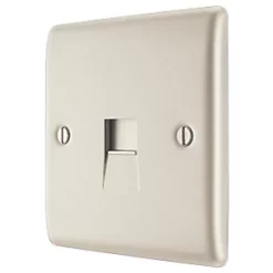 British General Nexus Metal Master Telephone Socket Pearl Nickel with Colour-Matched Inserts