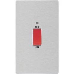 British General Evolve 45A 1-Gang 2-Pole Cooker Switch Brushed Steel with LED with White Inserts -British General Switches & Sockets Store 174PY A2