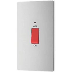 British General Evolve 45A 1-Gang 2-Pole Cooker Switch Brushed Steel with LED with White Inserts -British General Switches & Sockets Store 174PY A3