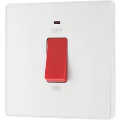 British General Evolve 45A 1-Gang 2-Pole Cooker Switch Pearlescent White with LED with White Inserts -British General Switches & Sockets Store 177PY A3