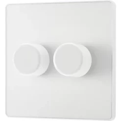 British General Evolve 2-Gang 2-Way LED Trailing Edge Double Push Dimmer with Rotary Control Pearlescent White with White Inserts -British General Switches & Sockets Store 180PY A3