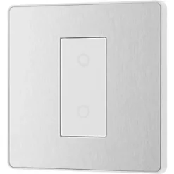 British General Evolve 1-Gang 2-Way LED Single Master Trailing Edge Touch Dimmer Switch Brushed Steel with White Inserts -British General Switches & Sockets Store 188PY A3