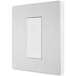 British General Evolve 1-Gang 2-Way LED Single Master Trailing Edge Touch Dimmer Switch Brushed Steel with White Inserts