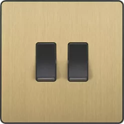 British General Evolve 20 A 16AX 2-Gang 2-Way Wide Rocker Light Switch Satin Brass with Black Inserts -British General Switches & Sockets Store 189PY A2