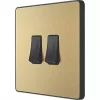 British General Evolve 20 A 16AX 2-Gang 2-Way Wide Rocker Light Switch Satin Brass with Black Inserts