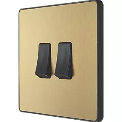 British General Evolve 20 A 16AX 2-Gang 2-Way Wide Rocker Light Switch Satin Brass with Black Inserts