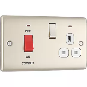 British General Nexus Metal 45A 2-Gang 2-Pole Cooker Switch & 13A DP Switched Socket Pearl Nickel with LED with White Inserts 2 British General Nexus Metal 45A 2-Gang 2-Pole Cooker Switch & 13A DP Switched Socket Pearl Nickel with LED with White Inserts - Image 2
