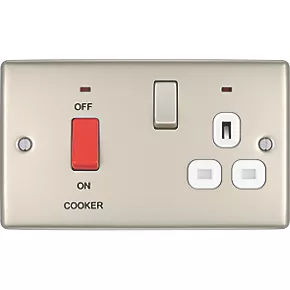 British General Nexus Metal 45A 2-Gang 2-Pole Cooker Switch & 13A DP Switched Socket Pearl Nickel with LED with White Inserts 3 British General Nexus Metal 45A 2-Gang 2-Pole Cooker Switch & 13A DP Switched Socket Pearl Nickel with LED with White Inserts - Image 3