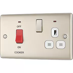 British General Nexus Metal 45A 2-Gang 2-Pole Cooker Switch & 13A DP Switched Socket Pearl Nickel with LED with White Inserts 4 British General Nexus Metal 45A 2-Gang 2-Pole Cooker Switch & 13A DP Switched Socket Pearl Nickel with LED with White Inserts - Image 4