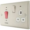 British General Nexus Metal 45A 2-Gang 2-Pole Cooker Switch & 13A DP Switched Socket Pearl Nickel with LED with White Inserts