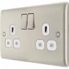 British General Nexus Metal 13A 2-Gang DP Switched Socket Pearl Nickel with White Inserts