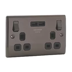 British General Nexus Metal 13A 2-Gang SP Switched Socket + 3.1A 2-Outlet Type A USB Charger Black Nickel with Black Inserts 7 British General Nexus Metal 13A 2-Gang SP Switched Socket + 3.1A 2-Outlet Type A USB Charger Black Nickel with Black Inserts -British General Switches & Sockets Store 2125P A2