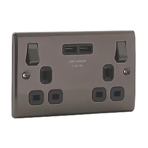 British General Nexus Metal 13A 2-Gang SP Switched Socket + 3.1A 2-Outlet Type A USB Charger Black Nickel with Black Inserts 3 British General Nexus Metal 13A 2-Gang SP Switched Socket + 3.1A 2-Outlet Type A USB Charger Black Nickel with Black Inserts - Image 3