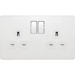 British General Evolve 13A 2-Gang SP Switched Socket Pearlescent White with White Inserts -British General Switches & Sockets Store 220RF A2