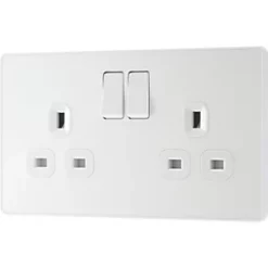 British General Evolve 13A 2-Gang SP Switched Socket Pearlescent White with White Inserts -British General Switches & Sockets Store 220RF A3