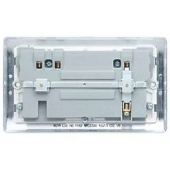 British General Nexus Metal 13A 2-Gang SP Switched Socket + 3.1A 2-Outlet Type A USB Charger Polished Chrome with White Inserts -British General Switches & Sockets Store 225FT A4