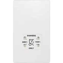 British General Evolve 2-Gang Dual Voltage Shaver Socket 115/240V Pearlescent White with White Inserts -British General Switches & Sockets Store 231RF A2