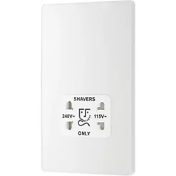 British General Evolve 2-Gang Dual Voltage Shaver Socket 115/240V Pearlescent White with White Inserts -British General Switches & Sockets Store 231RF A3