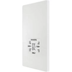 British General Evolve 2-Gang Dual Voltage Shaver Socket 115/240V Pearlescent White with White Inserts