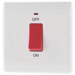 British General 800 Series 45A 1-Gang DP Cooker Switch White with LED