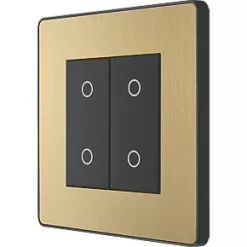 British General Evolve 2-Gang 2-Way LED Double Secondary Touch Trailing Edge Dimmer Switch Satin Brass with Black Inserts