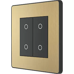 British General Evolve 2-Gang 2-Way LED Double Secondary Touch Trailing Edge Dimmer Switch Satin Brass with Black Inserts 1 British General Evolve 2-Gang 2-Way LED Double Secondary Touch Trailing Edge Dimmer Switch Satin Brass with Black Inserts