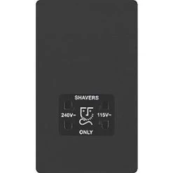 British General Evolve 2-Gang Dual Voltage Shaver Socket 115/240V Matt Black with Black Inserts -British General Switches & Sockets Store 249RF A2