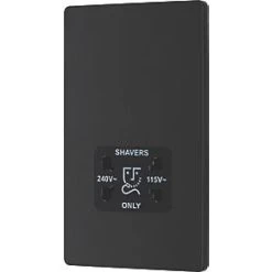 British General Evolve 2-Gang Dual Voltage Shaver Socket 115/240V Matt Black with Black Inserts -British General Switches & Sockets Store 249RF A3