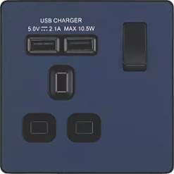 British General Evolve 13A 1-Gang SP Switched Socket + 2.1A 2-Outlet Type A USB Charger Blue with Black Inserts 8 British General Evolve 13A 1-Gang SP Switched Socket + 2.1A 2-Outlet Type A USB Charger Blue with Black Inserts -British General Switches & Sockets Store 250RF A2