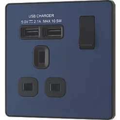 British General Evolve 13A 1-Gang SP Switched Socket + 2.1A 2-Outlet Type A USB Charger Blue with Black Inserts 9 British General Evolve 13A 1-Gang SP Switched Socket + 2.1A 2-Outlet Type A USB Charger Blue with Black Inserts -British General Switches & Sockets Store 250RF A3