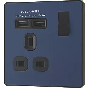 British General Evolve 13A 1-Gang SP Switched Socket + 2.1A 2-Outlet Type A USB Charger Blue with Black Inserts 4 British General Evolve 13A 1-Gang SP Switched Socket + 2.1A 2-Outlet Type A USB Charger Blue with Black Inserts - Image 4
