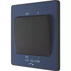 British General Evolve 10A 1-Gang 3-Pole Fan Isolator Switch Blue with Black Inserts