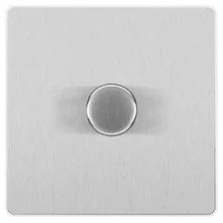British General Evolve 1-Gang 2-Way LED Trailing Edge Single Push Dimmer Switch with Rotary Control Brushed Steel with White Inserts -British General Switches & Sockets Store 259PY A2