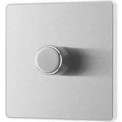 British General Evolve 1-Gang 2-Way LED Trailing Edge Single Push Dimmer Switch with Rotary Control Brushed Steel with White Inserts -British General Switches & Sockets Store 259PY A3