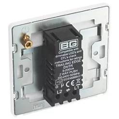 British General Evolve 1-Gang 2-Way LED Trailing Edge Single Push Dimmer Switch with Rotary Control Brushed Steel with White Inserts -British General Switches & Sockets Store 259PY A4